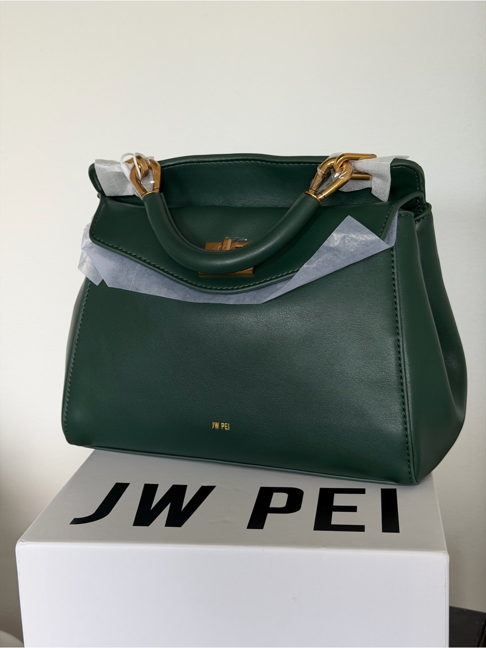 JW PEI Lucia Classic Top Handbag in
Dark Green Gold Hardware